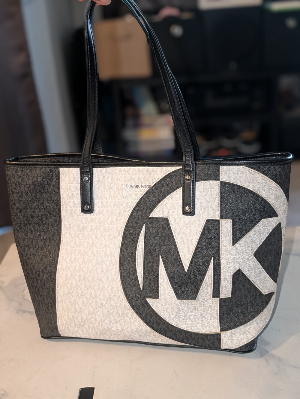 Michael Kors Black & White MK Logo Tote Bag